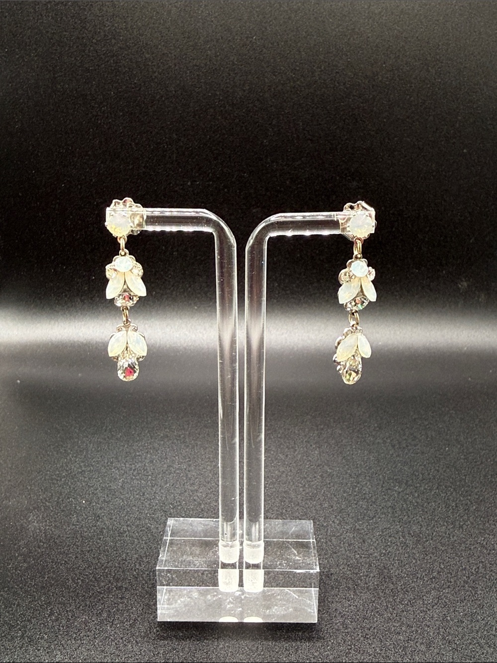 Delicate Crystal Drop Earrings - White Opal Sparkle
